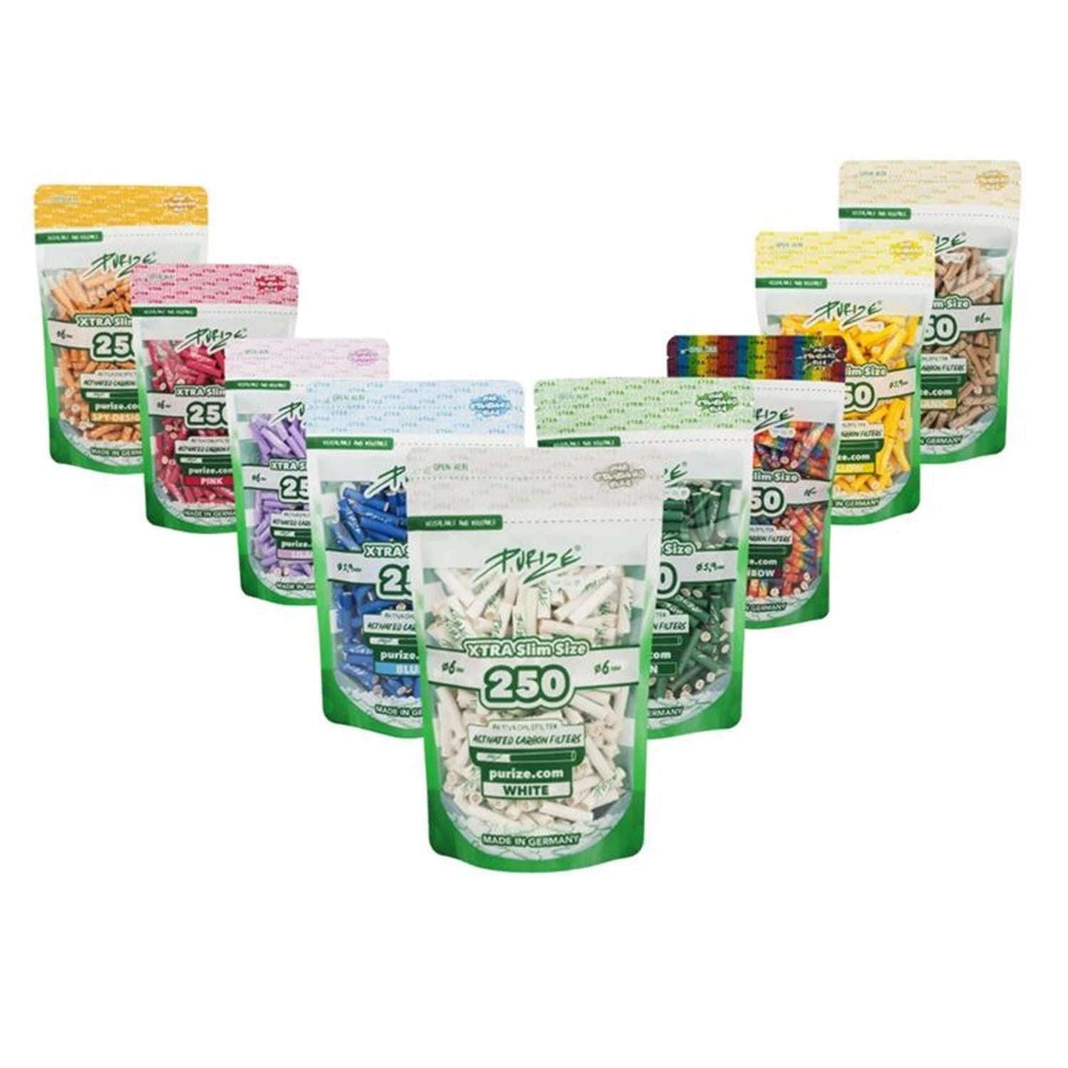 PURIZE Aktivkohlefilter XTRA Slim 6mm - verschiedene Farben (250 Stück) PURIZE